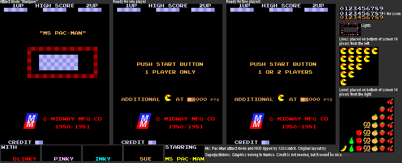 Ms. Pac-Man - Attract Mode and HUD Elements
