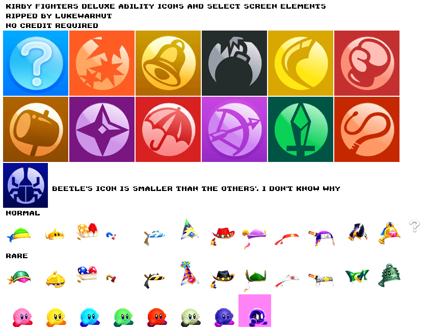 Kirby Fighters Deluxe - Ability Icons and Select Screen Elements