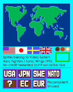 Aero Fighters / Sonic Wings - World Map & Select Screen