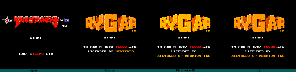 Rygar / Argos no Senshi - Title Screens