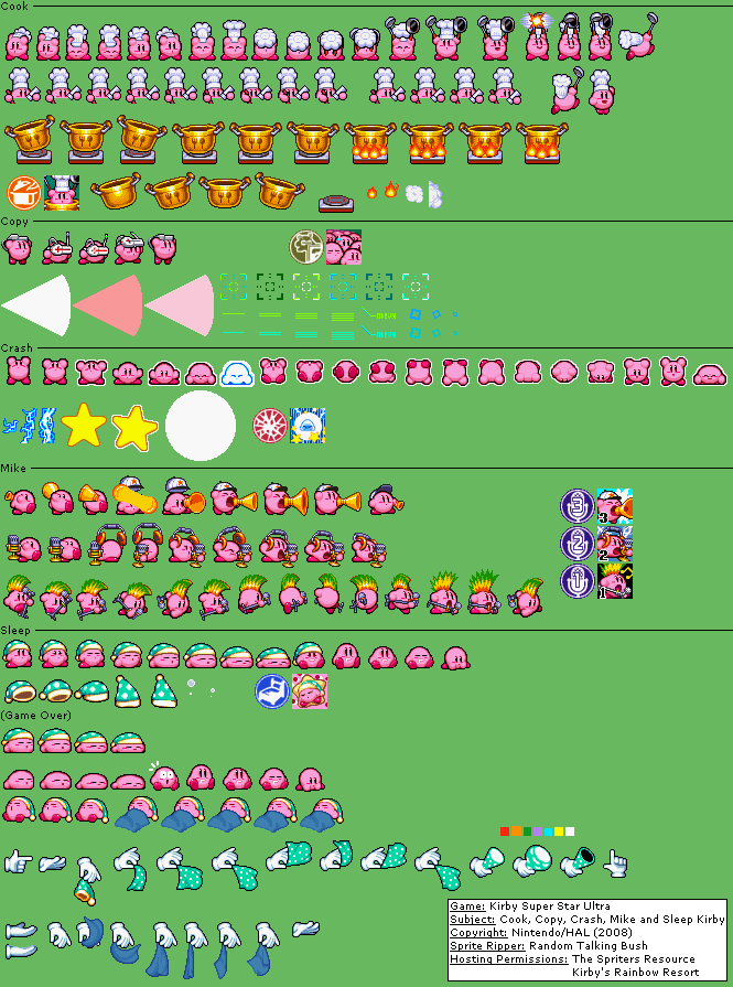 Kirby Super Star Ultra - Cook, Copy, Crash, Mike and Sleep Kirby