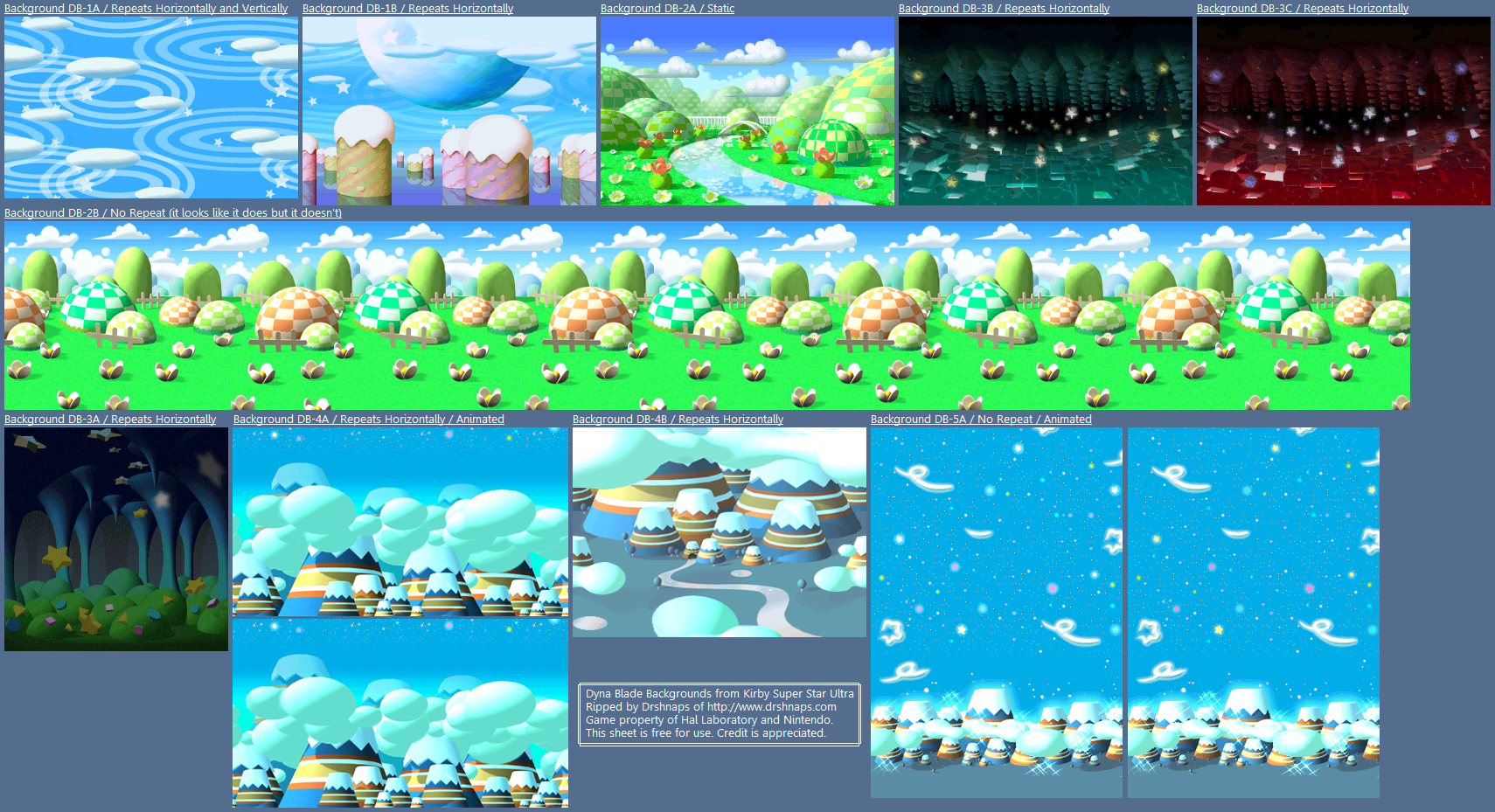 Kirby Super Star Ultra - Dyna Blade - Backgrounds