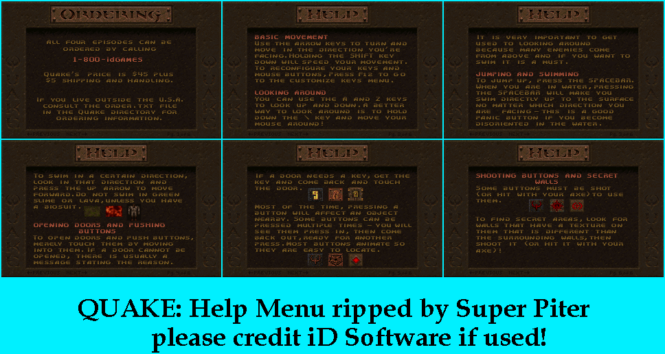 Quake - Help Screens