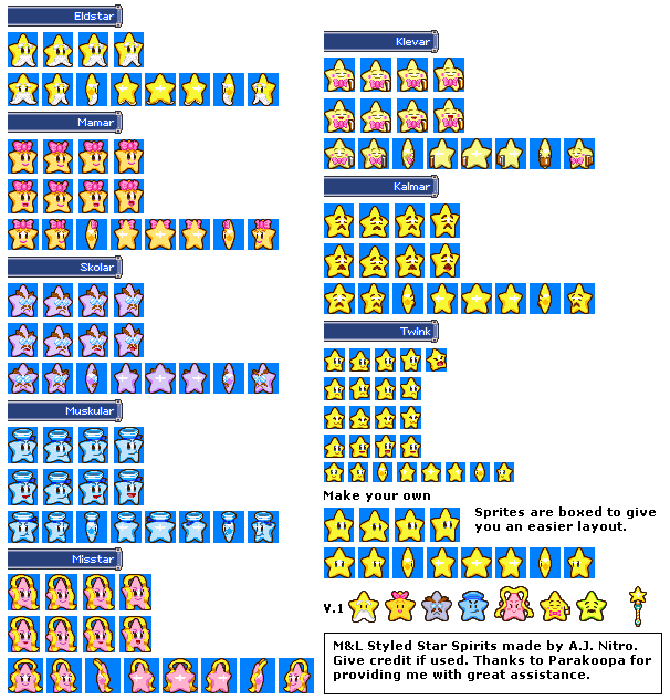 Paper Mario Customs - Star Spirits (Mario & Luigi: Superstar Saga-Style)