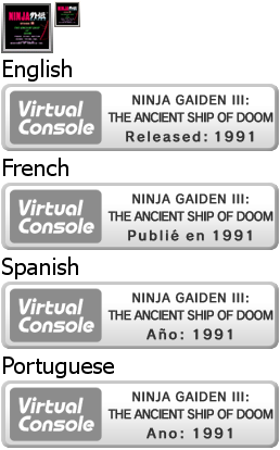 Virtual Console - NINJA GAIDEN III: THE ANCIENT SHIP OF DOOM