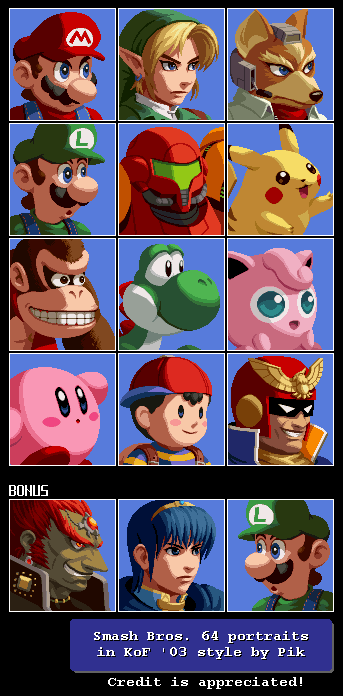 Super Smash Bros. Customs - Smash 64 Portraits (KOF 2003-Style)