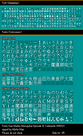 Madou Monogatari Episode II: Carbuncle (MSX2) - Fonts