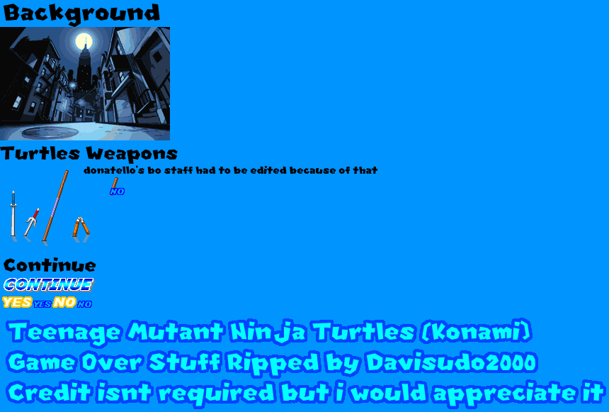 Teenage Mutant Ninja Turtles (Konami) - Game Over Screen
