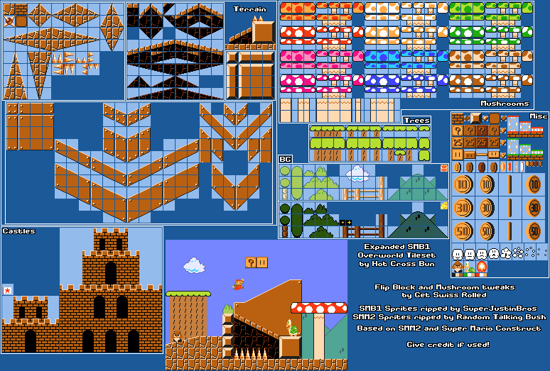 Mario Customs - Overworld Tileset (SMB1-Style, Extended)