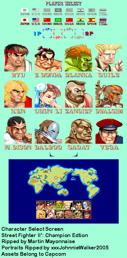 Street Fighter 2 / Super Street Fighter 2 - Character Select (Champion Edition)