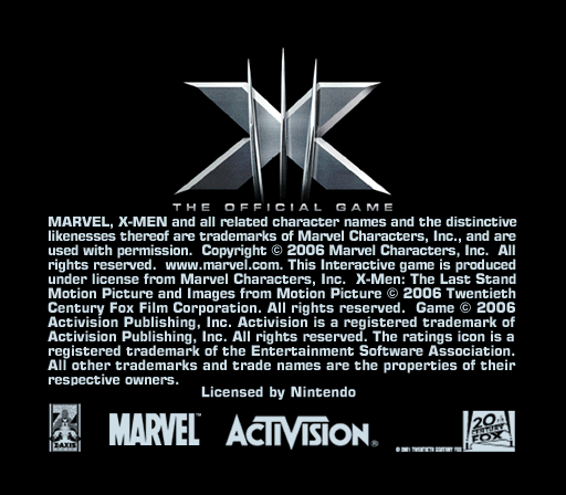 X-Men: The Official Game - Copyright Screen