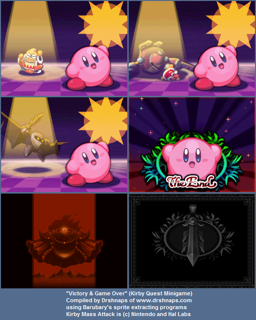 Kirby Mass Attack - Game Over & Victory Screens