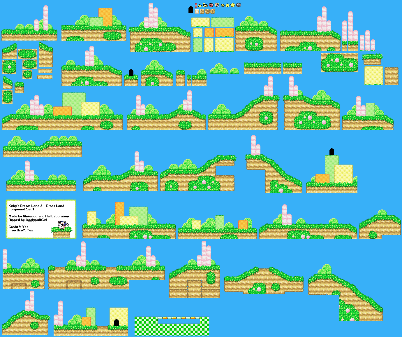 Kirby's Dream Land 3 - Grass Land Foreground Set 1