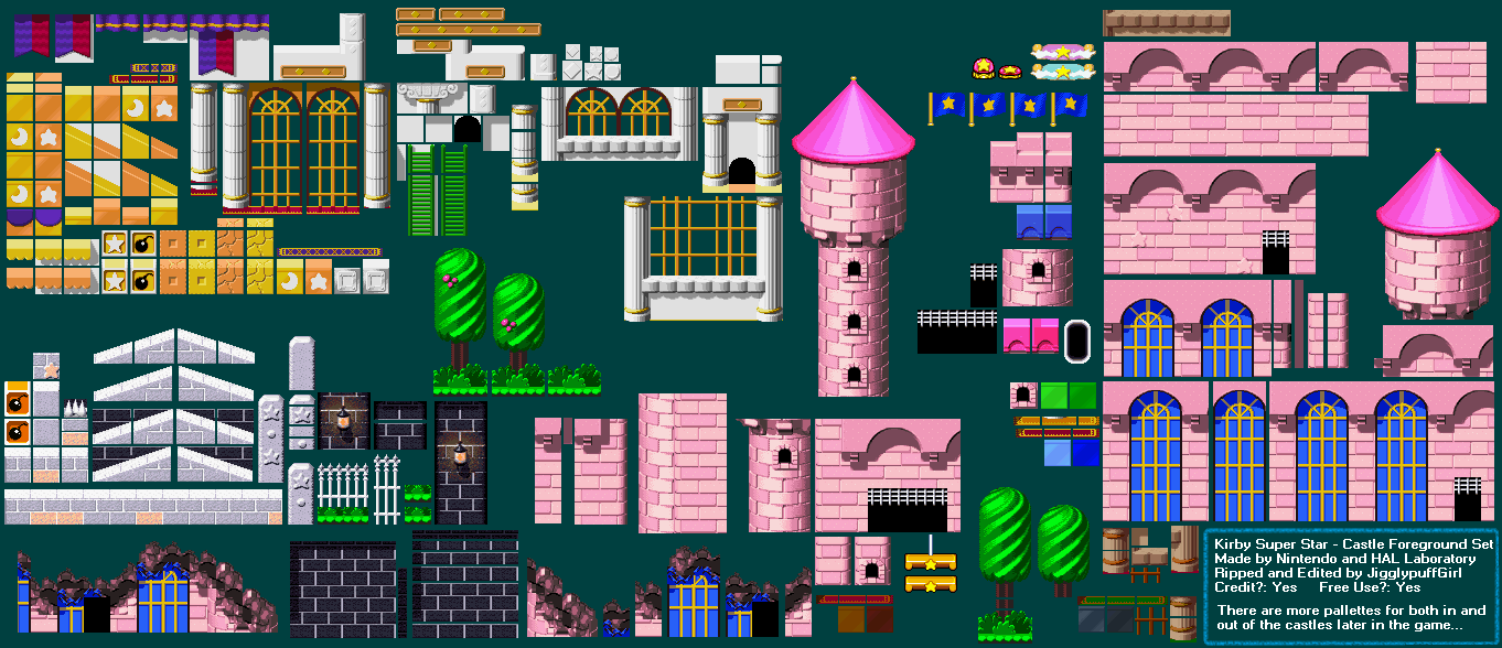 Kirby Super Star / Kirby's Fun Pak - Castle Interior & Exterior Tileset