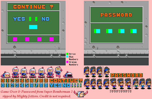 Super Bomberman 2 - Game Over & Password Screens
