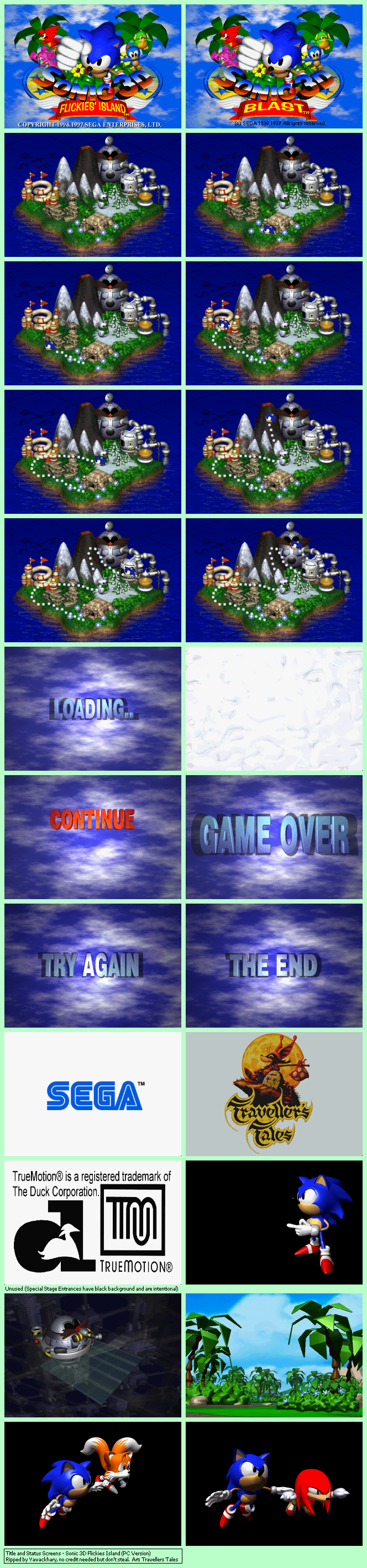 Sonic 3D: Flickies Island - Title and Status Screens