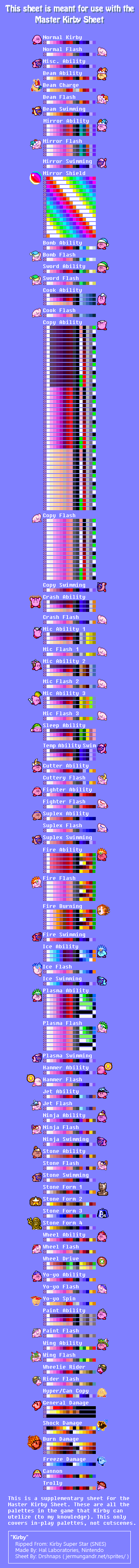 Kirby Super Star / Kirby's Fun Pak - Kirby Palettes