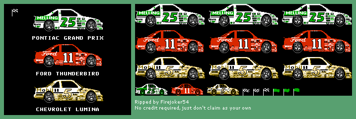 NES - Bill Elliott's NASCAR Challenge - Car Select - The Spriters 