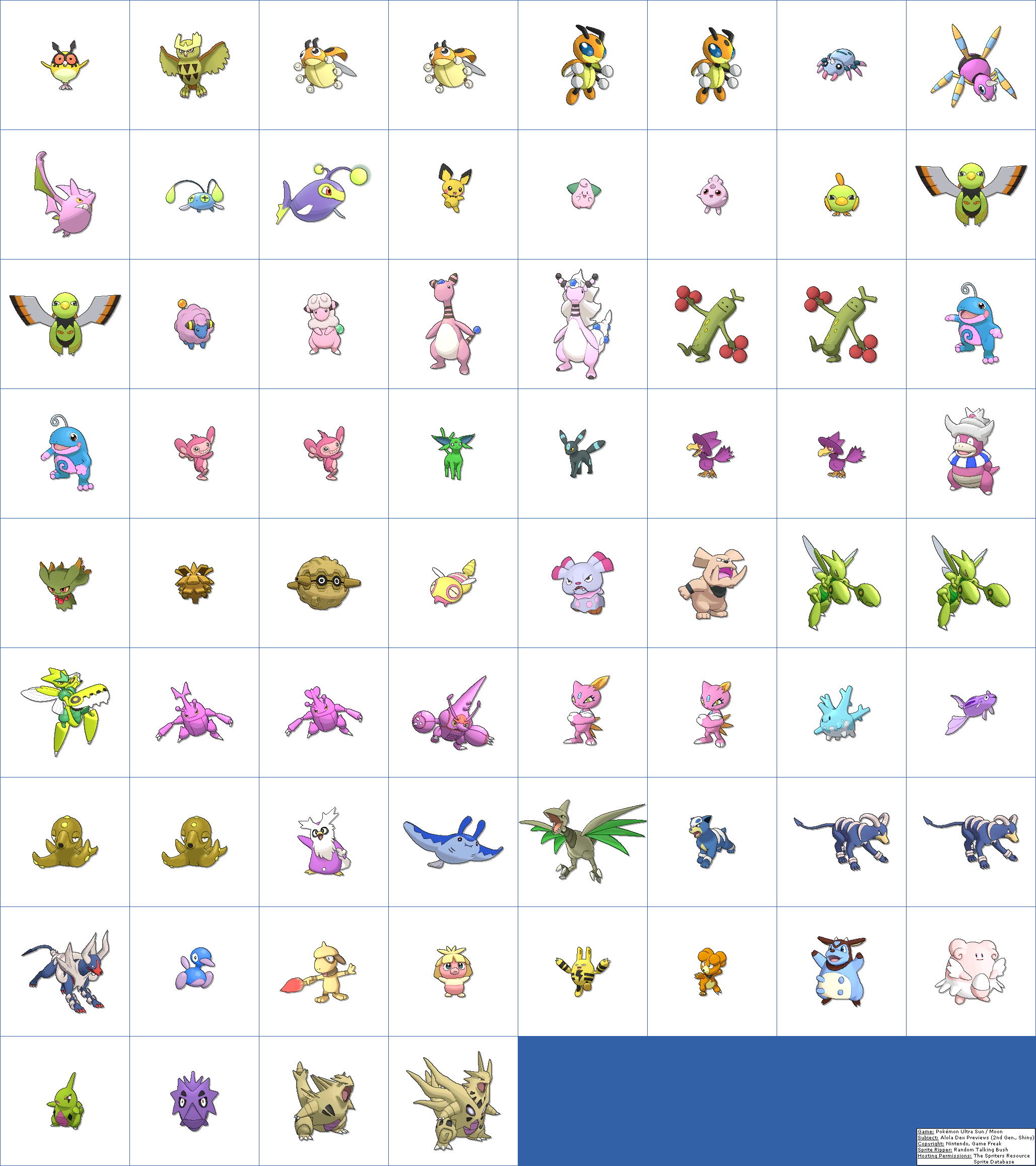 The Spriters Resource - Full Sheet View - Pokémon Ultra Sun / Ultra Moon -  Alola Dex Previews (7th Generation, Shiny)