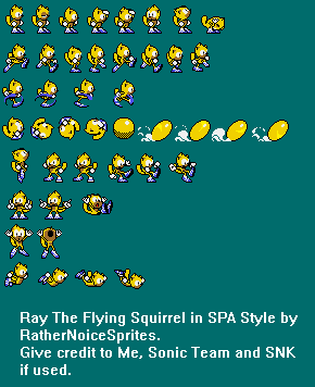 Custom / Edited - Sonic the Hedgehog Customs - Ray (Master System-Style) -  The Spriters Resource