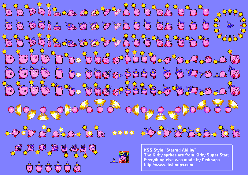The Spriters Resource - Full Sheet View - Kirby Customs - Star Rod Kirby ( Kirby Super Star-Style)