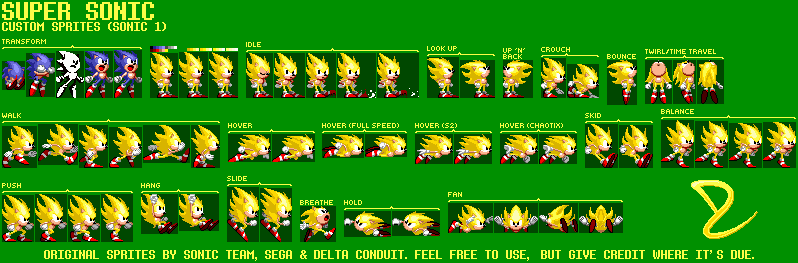 Custom / Edited - Sonic the Hedgehog Customs - Super Sonic (Sonic 1-Style)  - The Spriters Resource