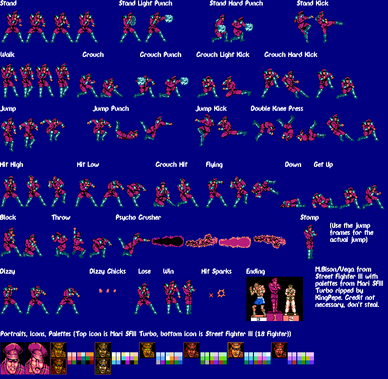 NES - Street Fighter 3 / Mari Street Fighter 3 Turbo (Bootleg) - Ryu & Ken  - The Spriters Resource