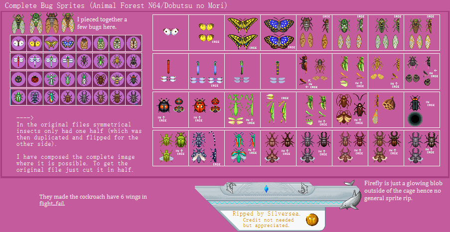 Nintendo 64 - Dobutsu no Mori / Animal Forest (JPN) - Bugs - The Spriters  Resource
