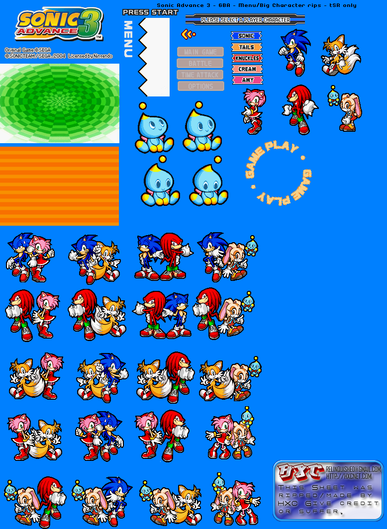 Game Boy Advance - Sonic Advance 3 - Character Select - The Spriters  Resource