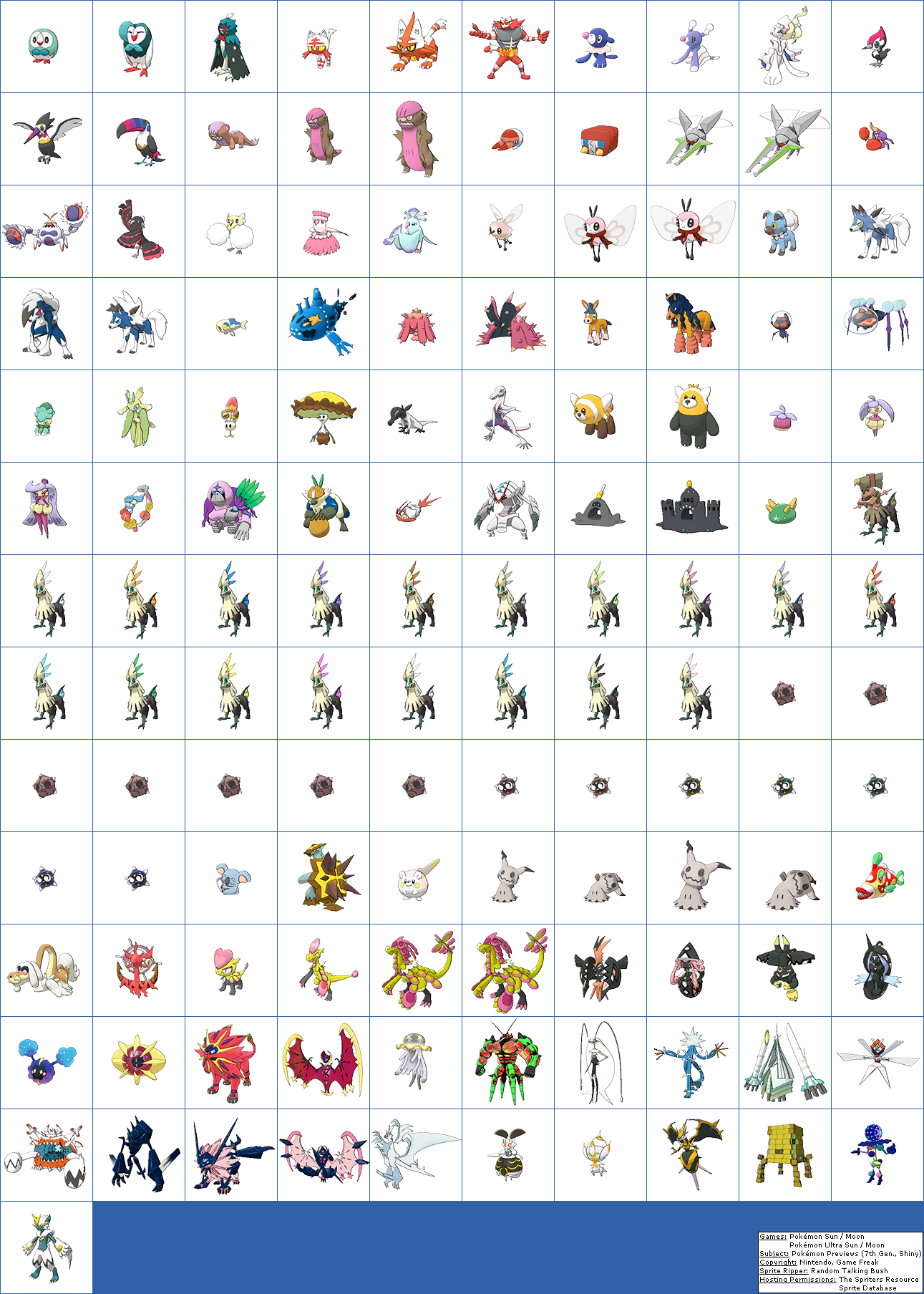 Gen 7 Sprite List WITH shiny forms (Excluding all Silvally forms)