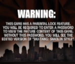 Background and Parental Warning Screens - Wu-Tang: Shaolin Style