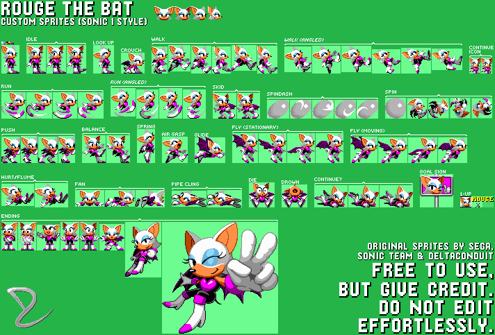 Rouge (Sonic 1-Style) - Sonic the Hedgehog Customs - Custom / Edited ...