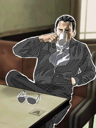 (12). Rex drinking coffee - Last Window: The Secret of Cape West