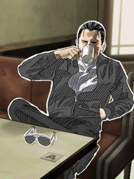(12). Rex drinking coffee - Last Window: The Secret of Cape West
