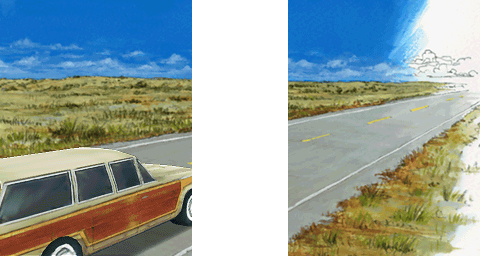 (2) 54-60L+R. The car passes by - Hotel Dusk: Room 215