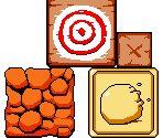 Cheese Ball Block, Rock Block, Target Block, and Desert Destroyable