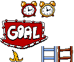 Banana Peel, Clocks, Ladders, and Goal Sign