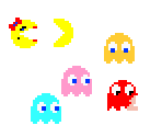 Pac-Man, Ms. Pac-Man, and Ghosts
