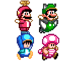 Mario, Luigi, Toad & Toadette (NSMB Series Power-Ups, SMW-Style)