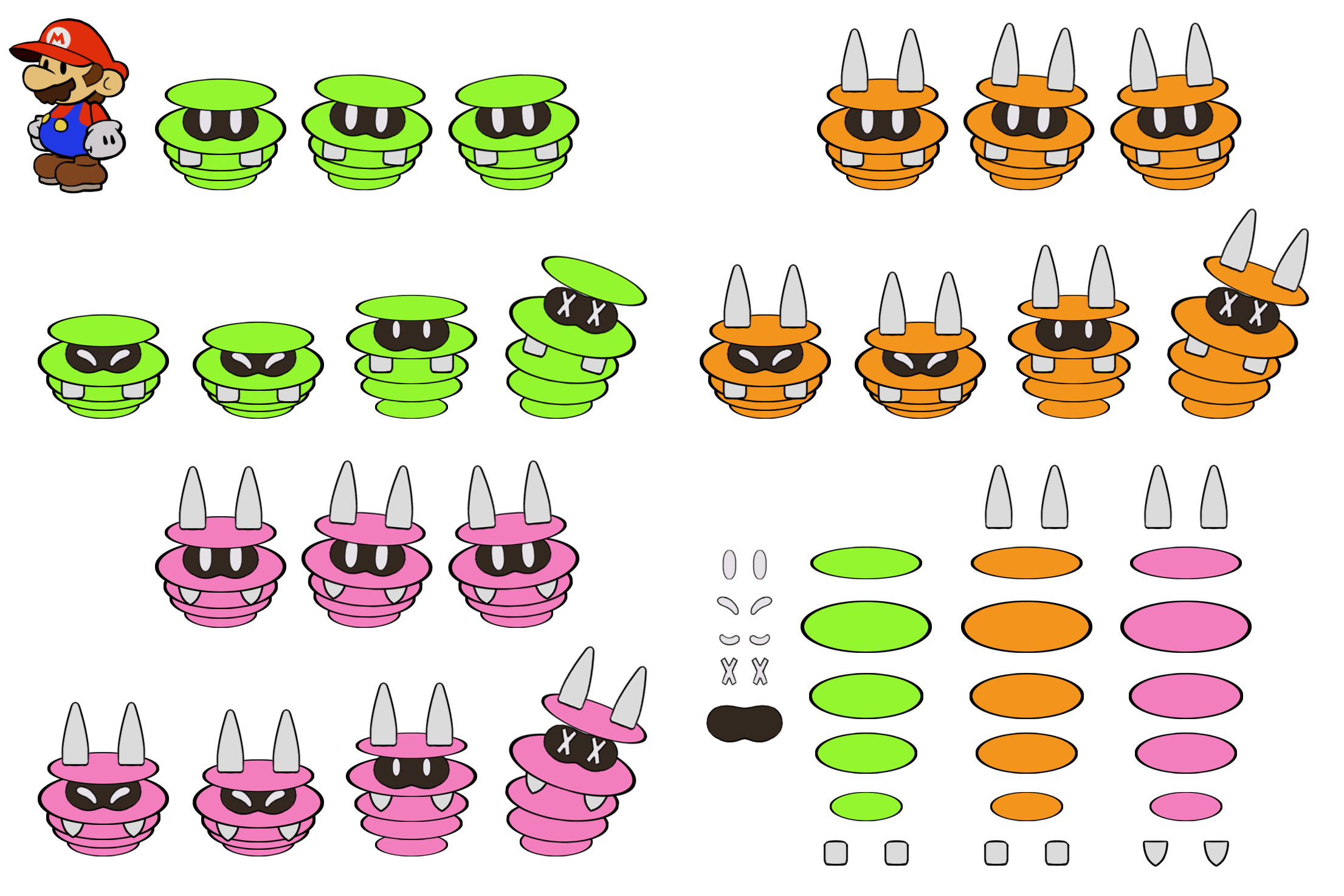 Paper Mario Customs - Spinia, Spania, & Spunia (Paper Mario-Style)