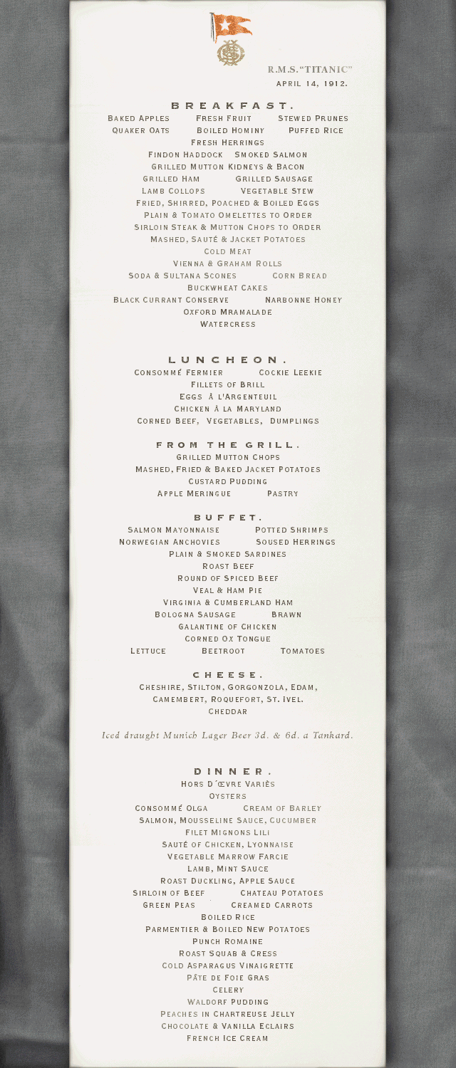 James Cameron's Titanic Explorer - First Class Menu