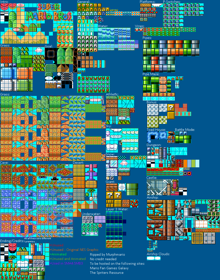 Super Mario All-Stars: Super Mario Bros. 3 - Stage Tilesets & Objects