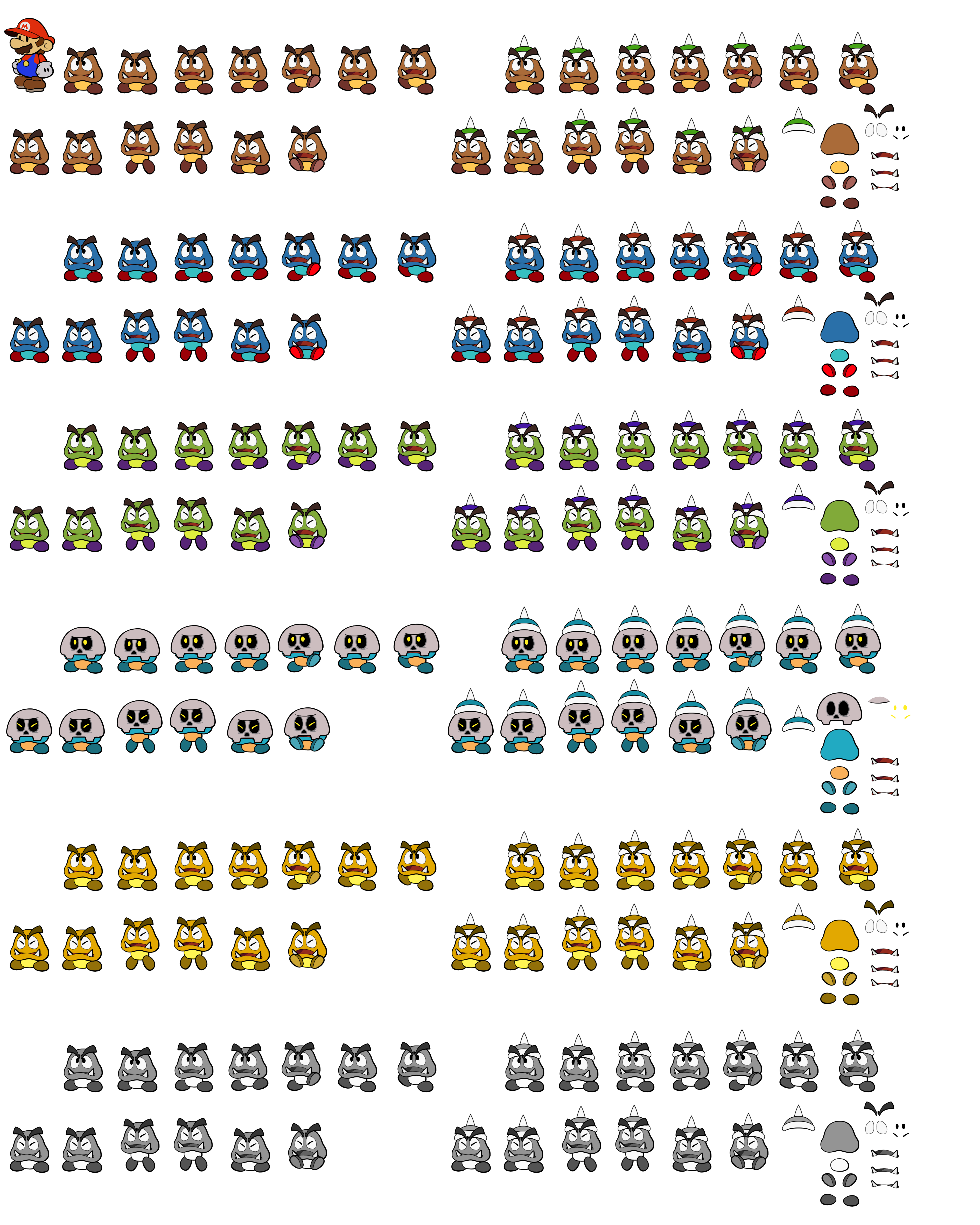 Goombas and Spiked Goombas (Paper Mario-Style)