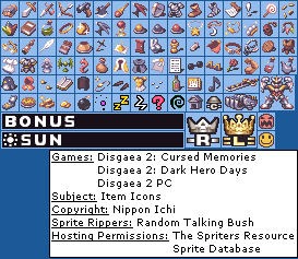 Disgaea 2: Cursed Memories - Item Icons