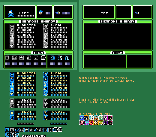 Rockman 8 FC / Mega Man 8 FC - Pause Menu & Weapon Icons