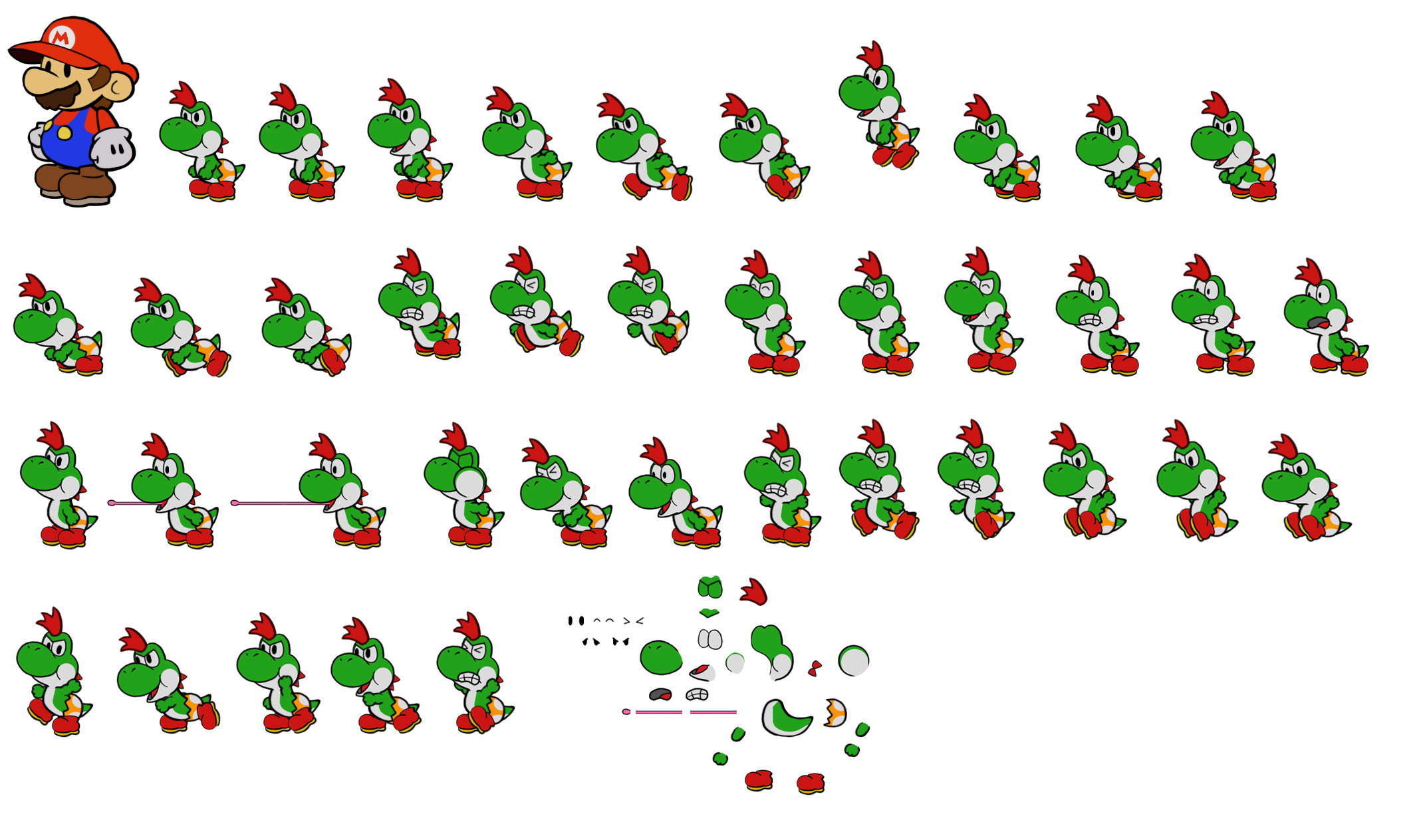 The Spriters Resource - Full Sheet View - Paper Mario Customs - Yoshi
