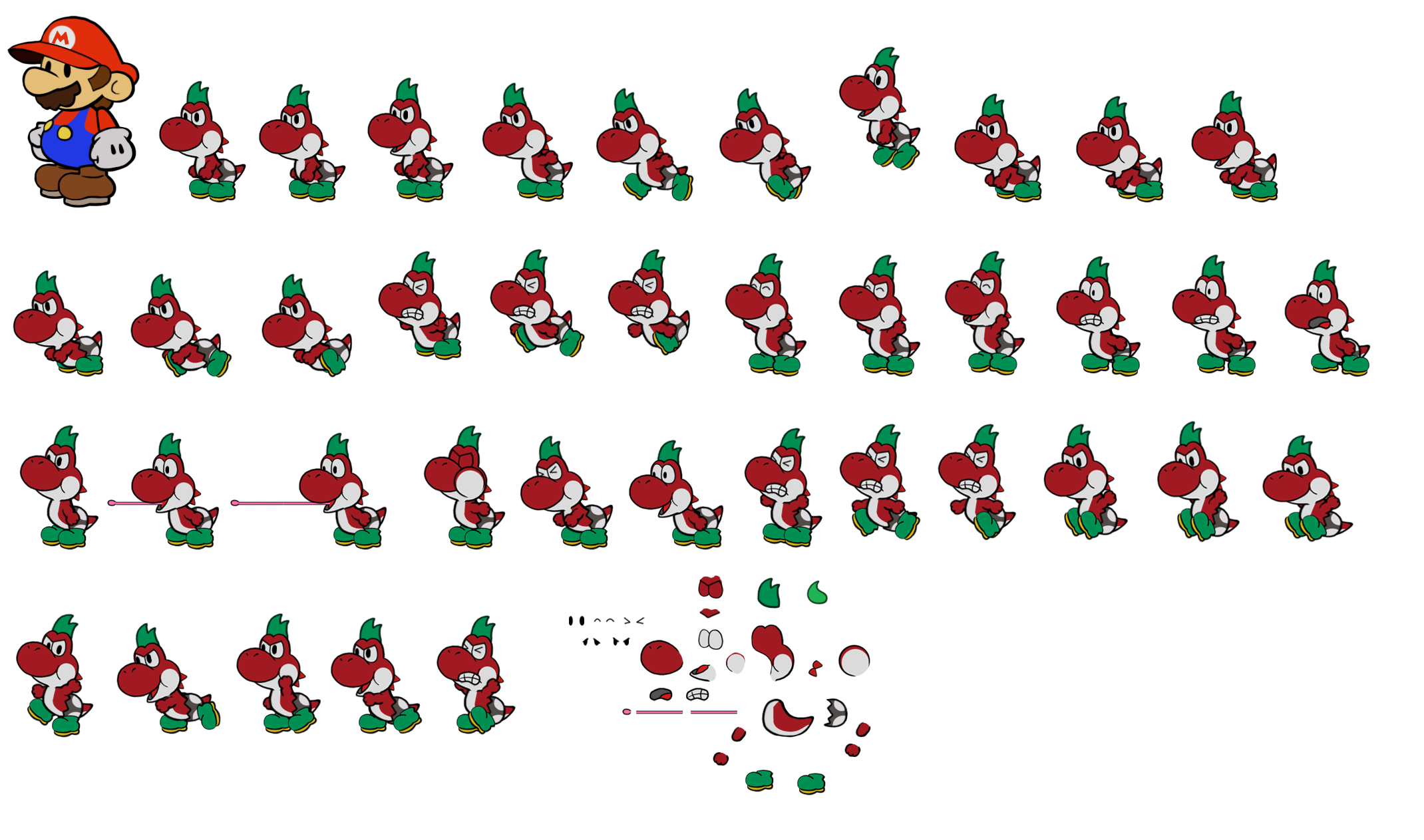 The Spriters Resource - Full Sheet View - Paper Mario Customs - Yoshi
