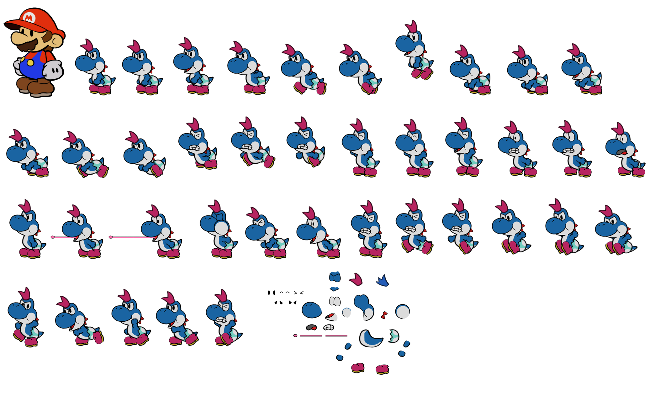 Yoshi Kid (Blue) (Paper Mario-Style)