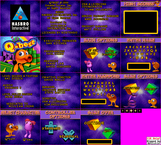 Q*Bert (Game Boy Color) - Title Screen & Menus