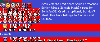 Sonic the Hedgehog: Omochao Edition (Hack) - Achievement Text & Font